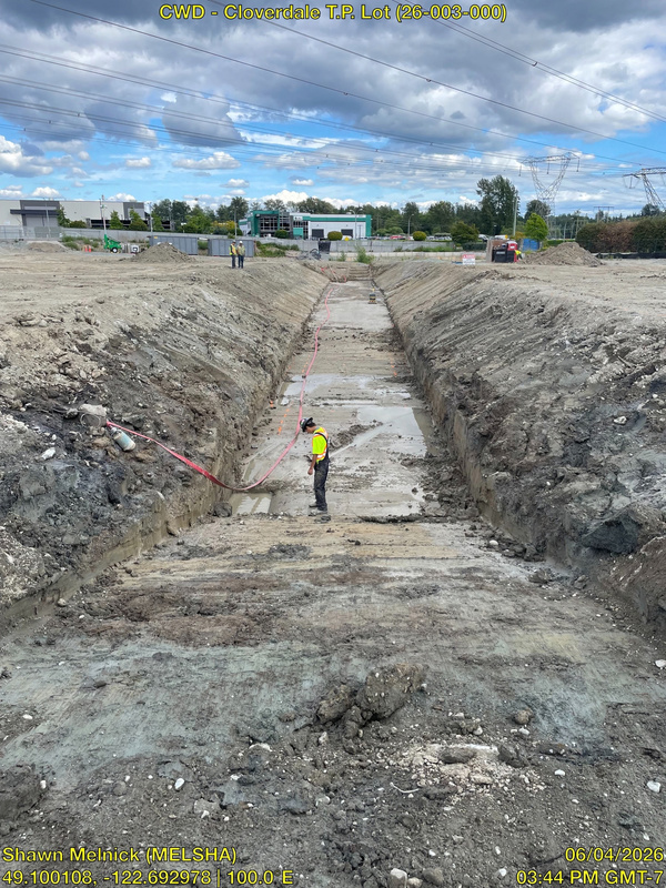 97-metre trench excavation and foundation bed leveling in Cloverdale, BC