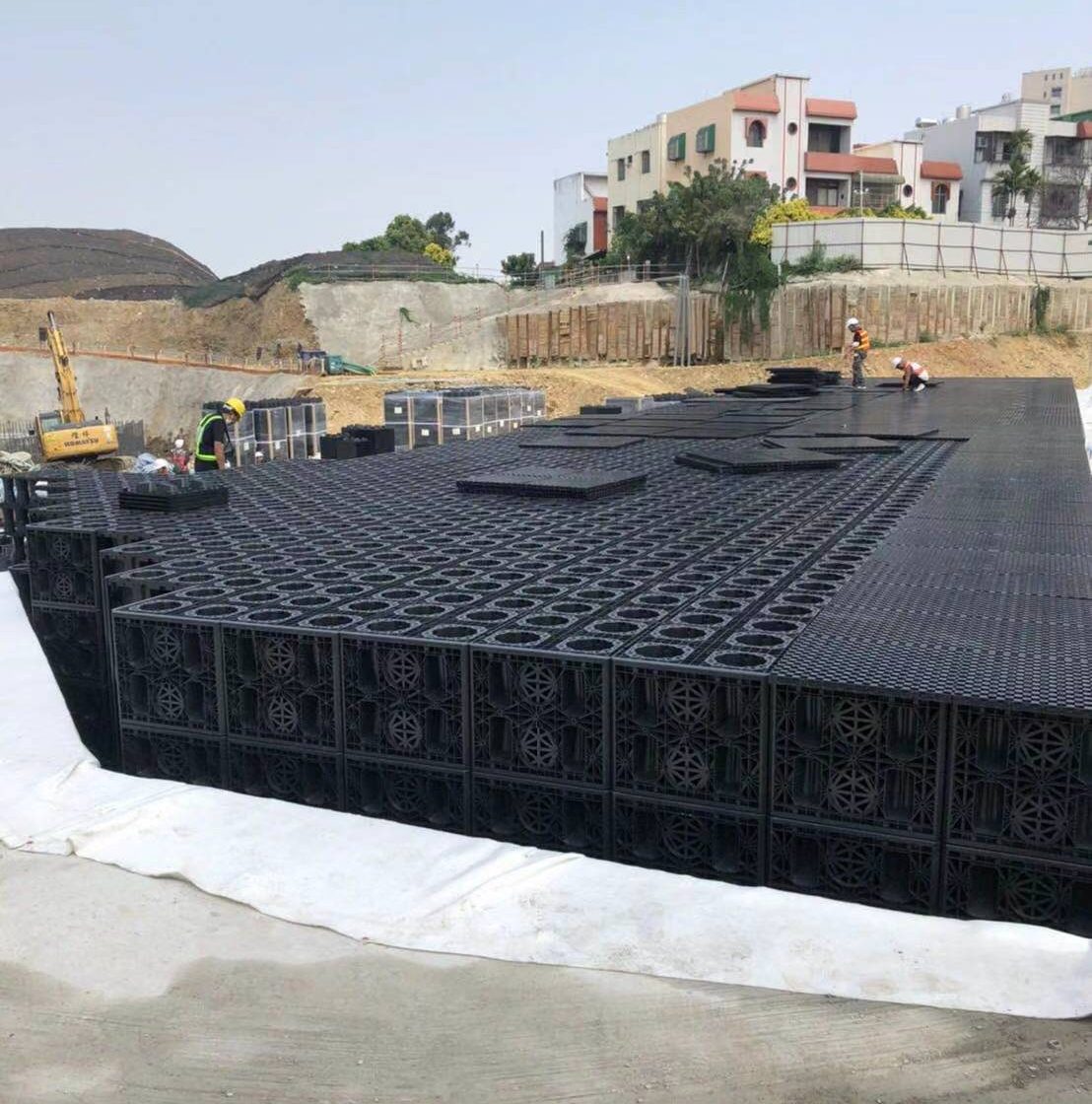 Flo-Vault system installed for underground water storage in a residential development.
