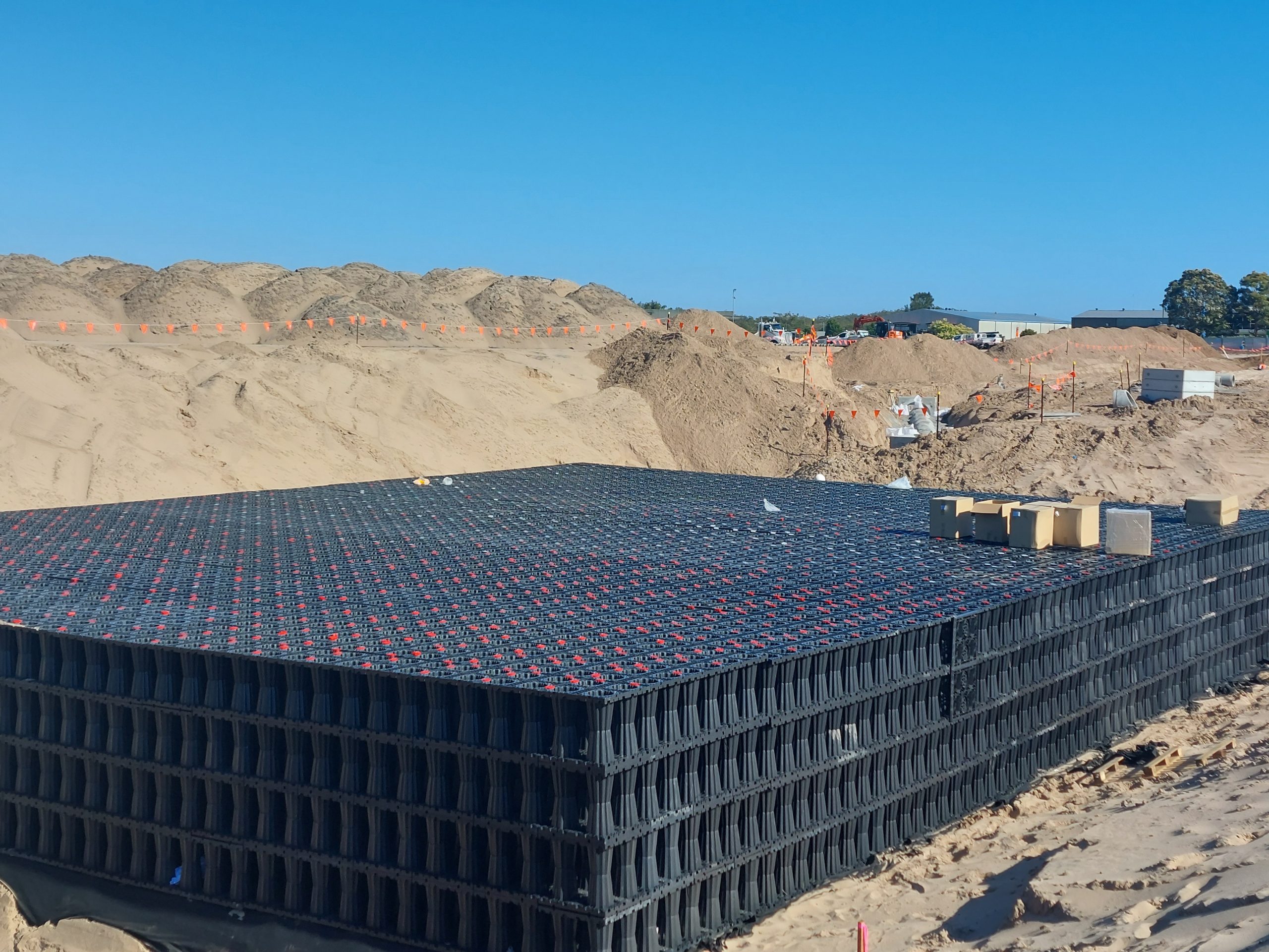 Flo-Vault used for underground water storage in an urban landscape project.